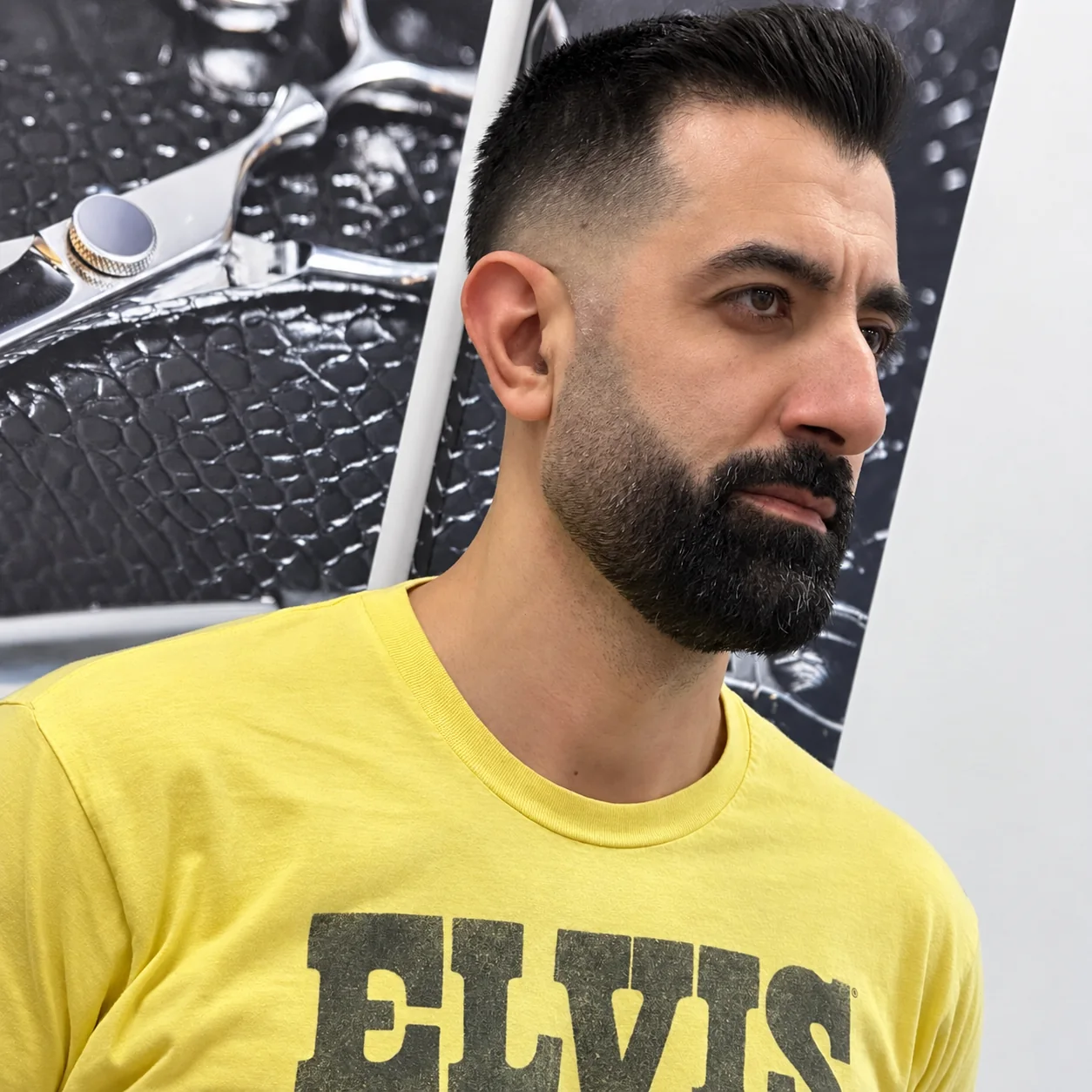 Finished fade haircut and shaped beard at JR Barbershop